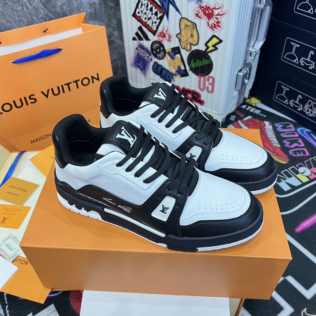 Giày LV Trainer #54 ‘White Black’ - Best Quality LV Trainer #54 Signature 'White Black' - Best Quality