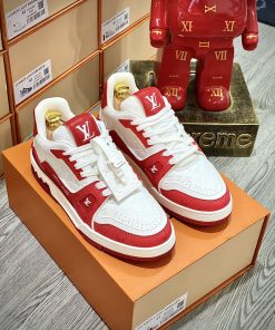 giay louis vuitton trainer 54signature white red like auth 2