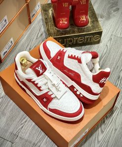 giay louis vuitton trainer 54signature white red like auth 3
