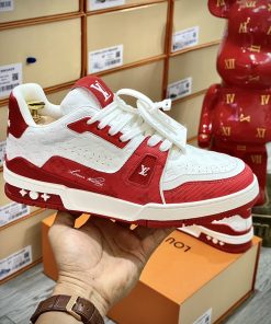 giay louis vuitton trainer 54signature white red like auth 5