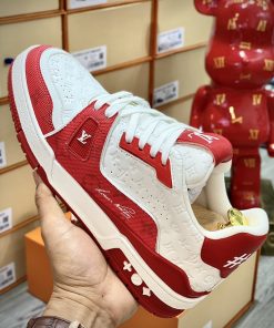 giay louis vuitton trainer 54signature white red like auth 6