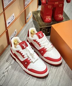 giay louis vuitton trainer 54signature white red like auth 7